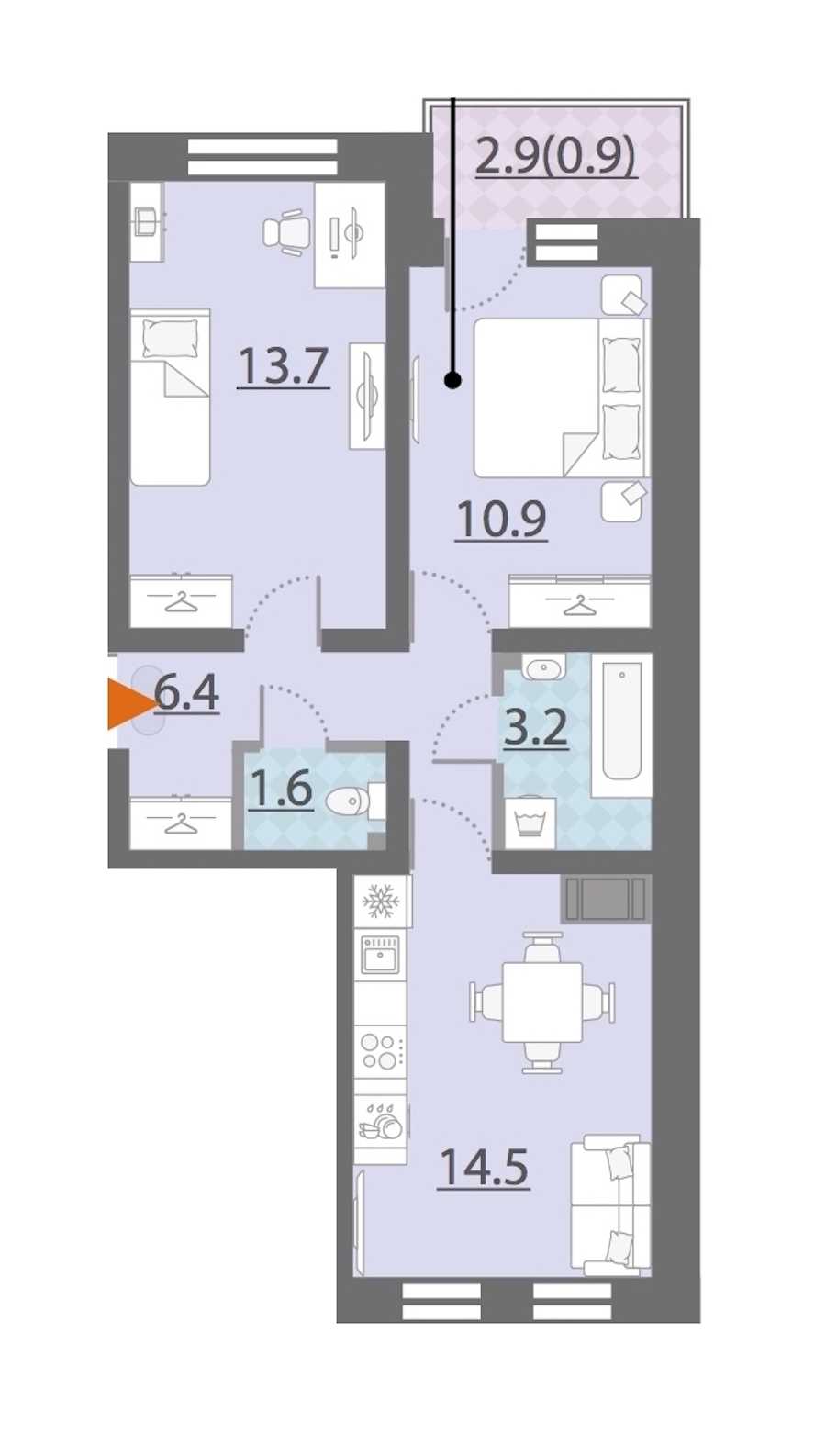 Двухкомнатная квартира в Группа ЛСР: площадь 51.2 м2 , этаж: 12 – купить в Санкт-Петербурге